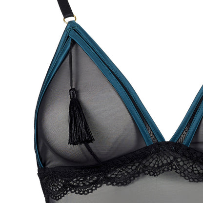 Midnight Tassel Crotchless Bodysuit