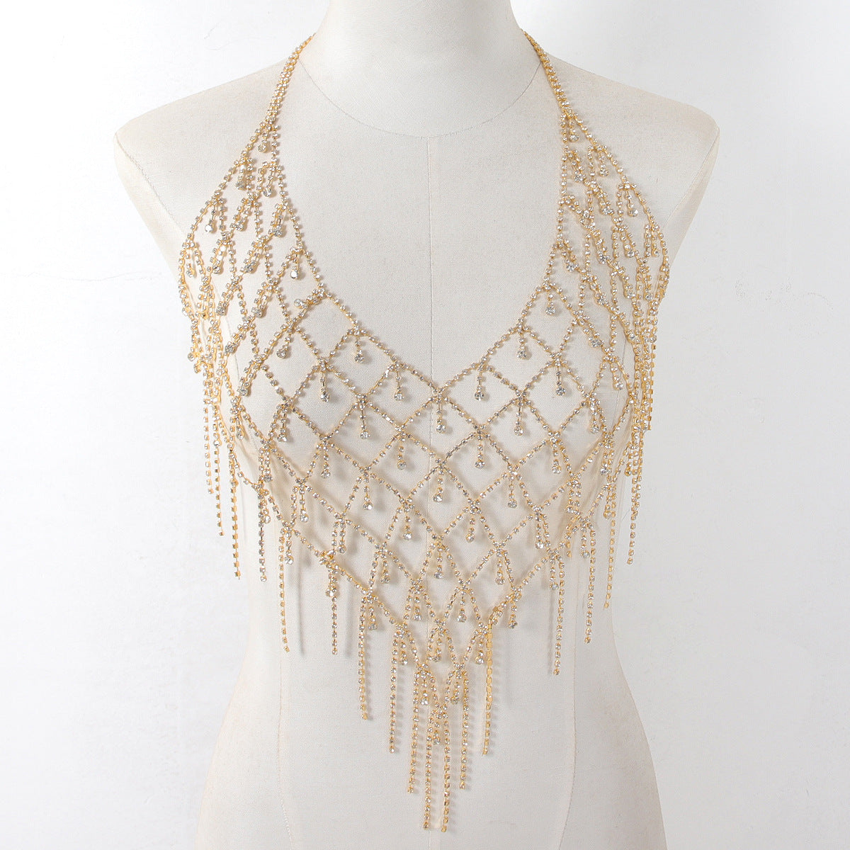 Diamond Drape Rhinestone Body Chain Top