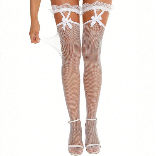 Lace Bow Fishnet Thigh-Highs mooods
