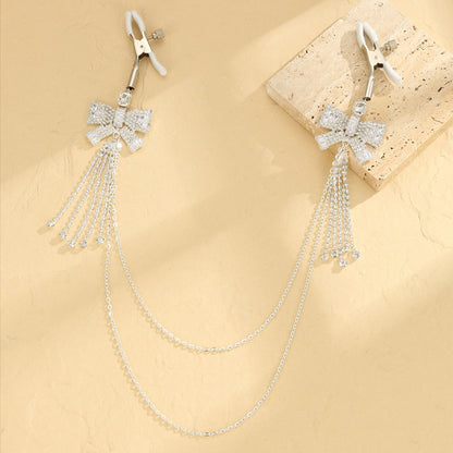 Crystal Bow Nipple Clamps with Chains