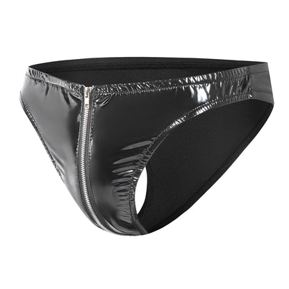 Gloss Vinyl Front-Zip Thong Brief mooods