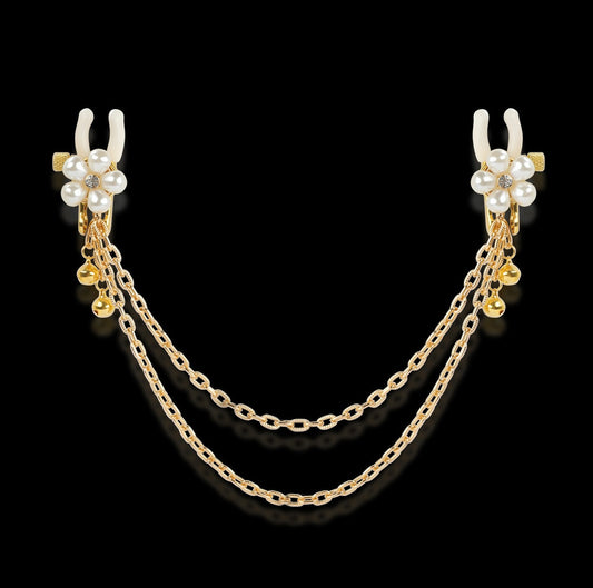 Pearl Bloom Nipple Clamps with Gold Chains