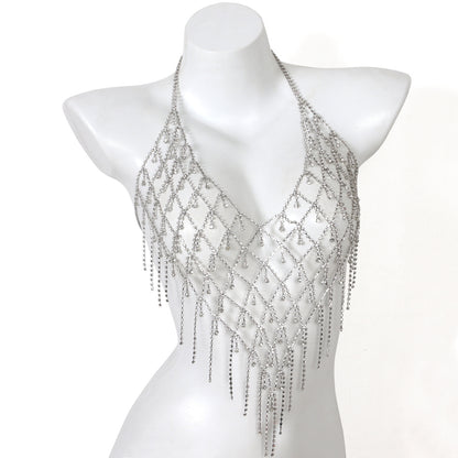 Diamond Drape Rhinestone Body Chain Top