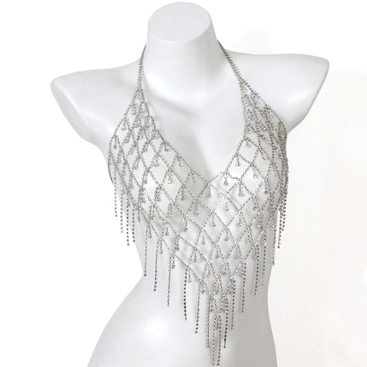 Diamond Drape Rhinestone Body Chain Top