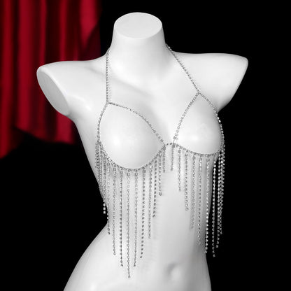 Diamond Fringe Rhinestone Bra & Skirt Set