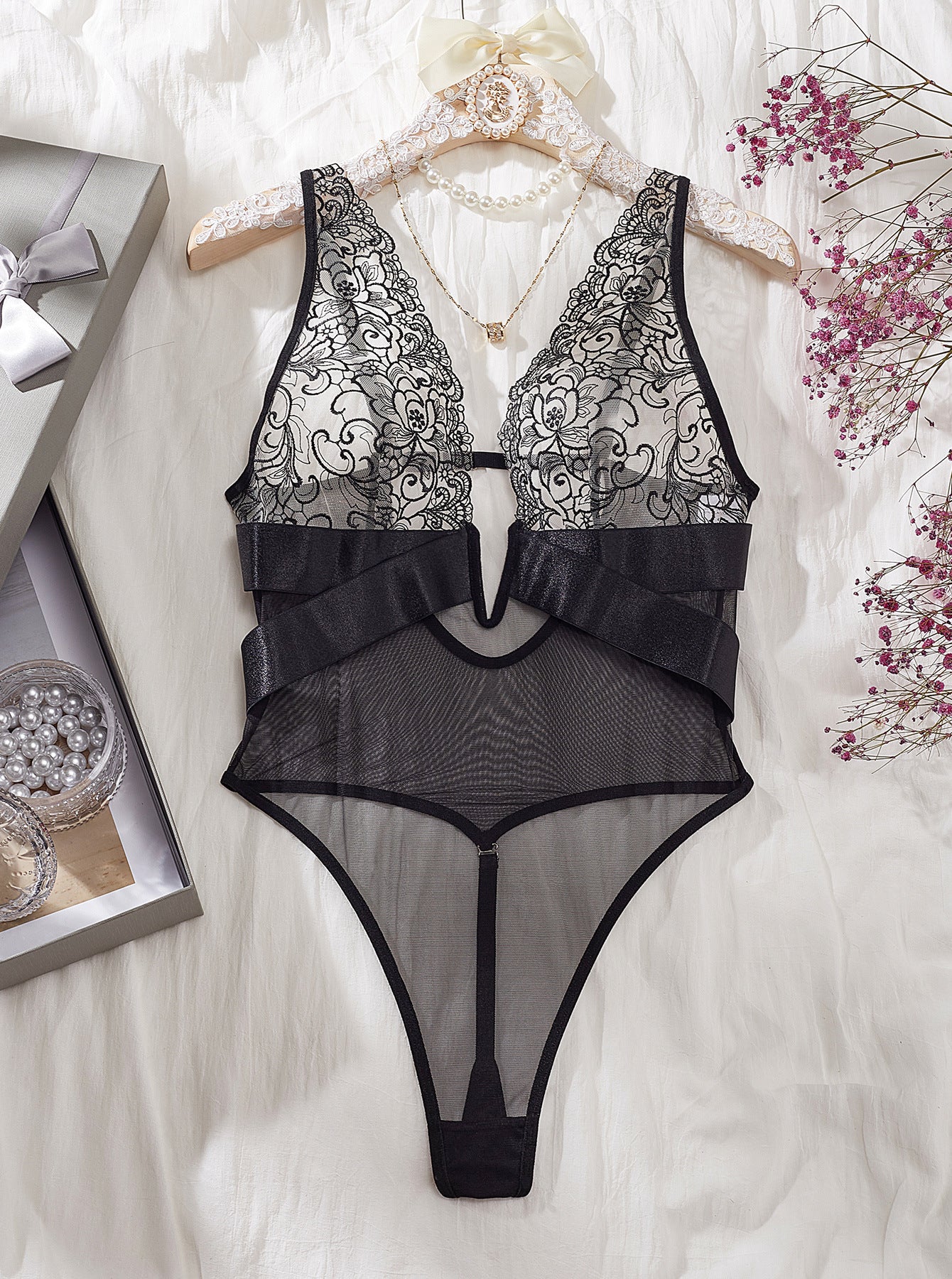 Crystal Lace Plunge Bodysuit mooods