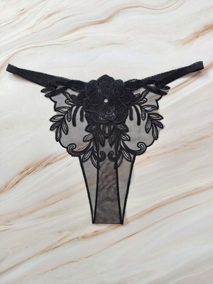 Floral Illusion Embroidered Thong mooods