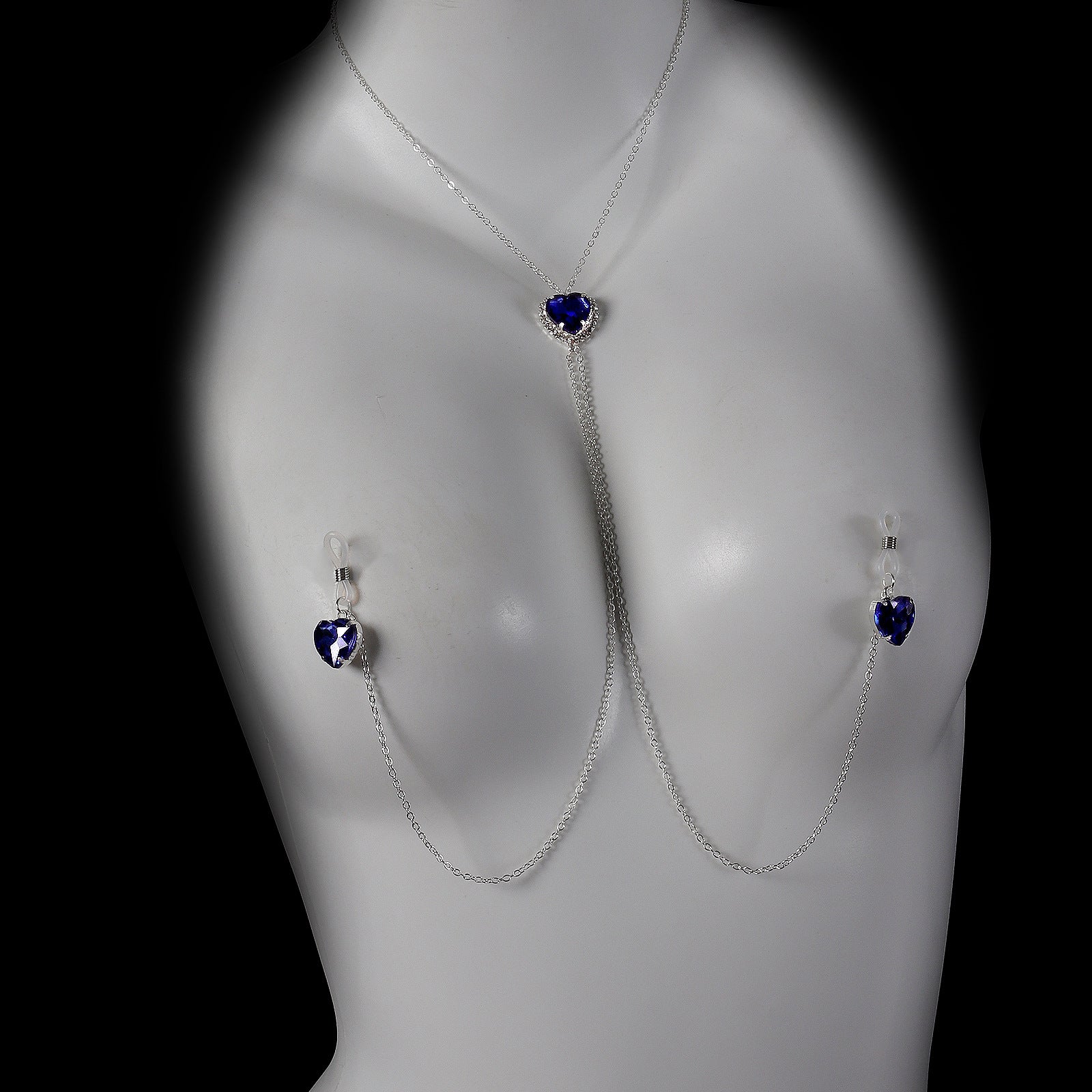 Sapphire Heart Body Chain with Nipple Clips