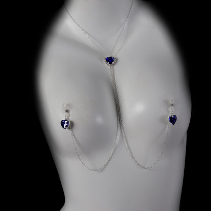 Sapphire Heart Body Chain with Nipple Clips