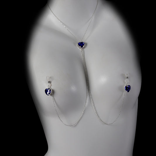 Sapphire Heart Body Chain with Nipple Clips