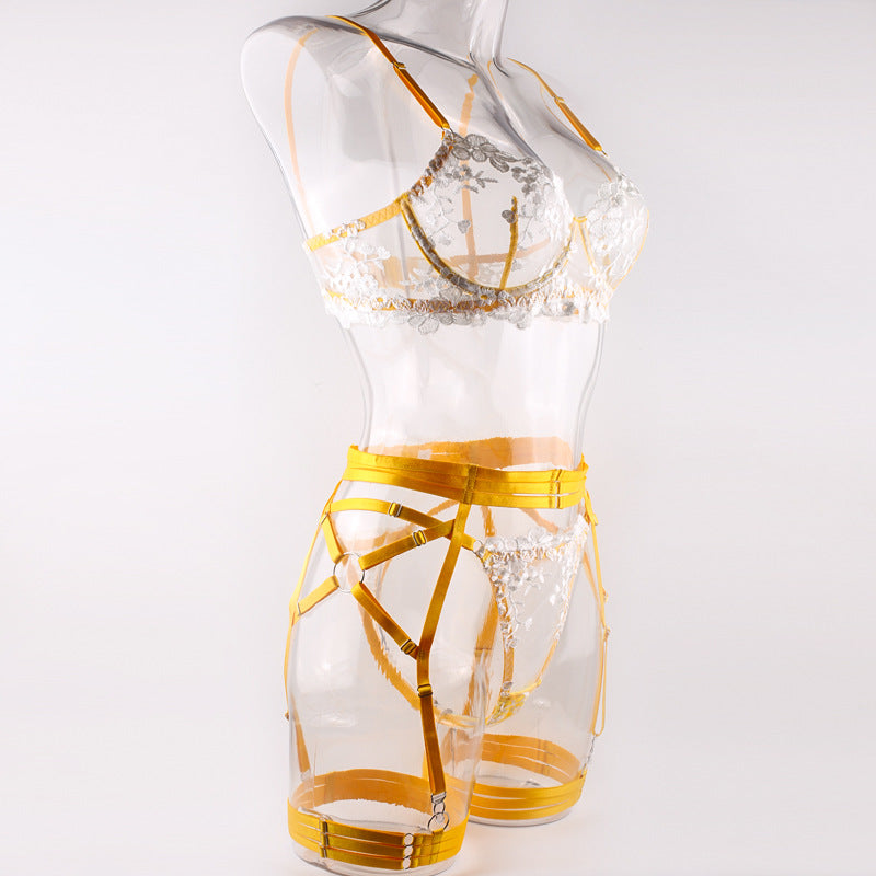 Embroidered Floral Harness Lingerie Set