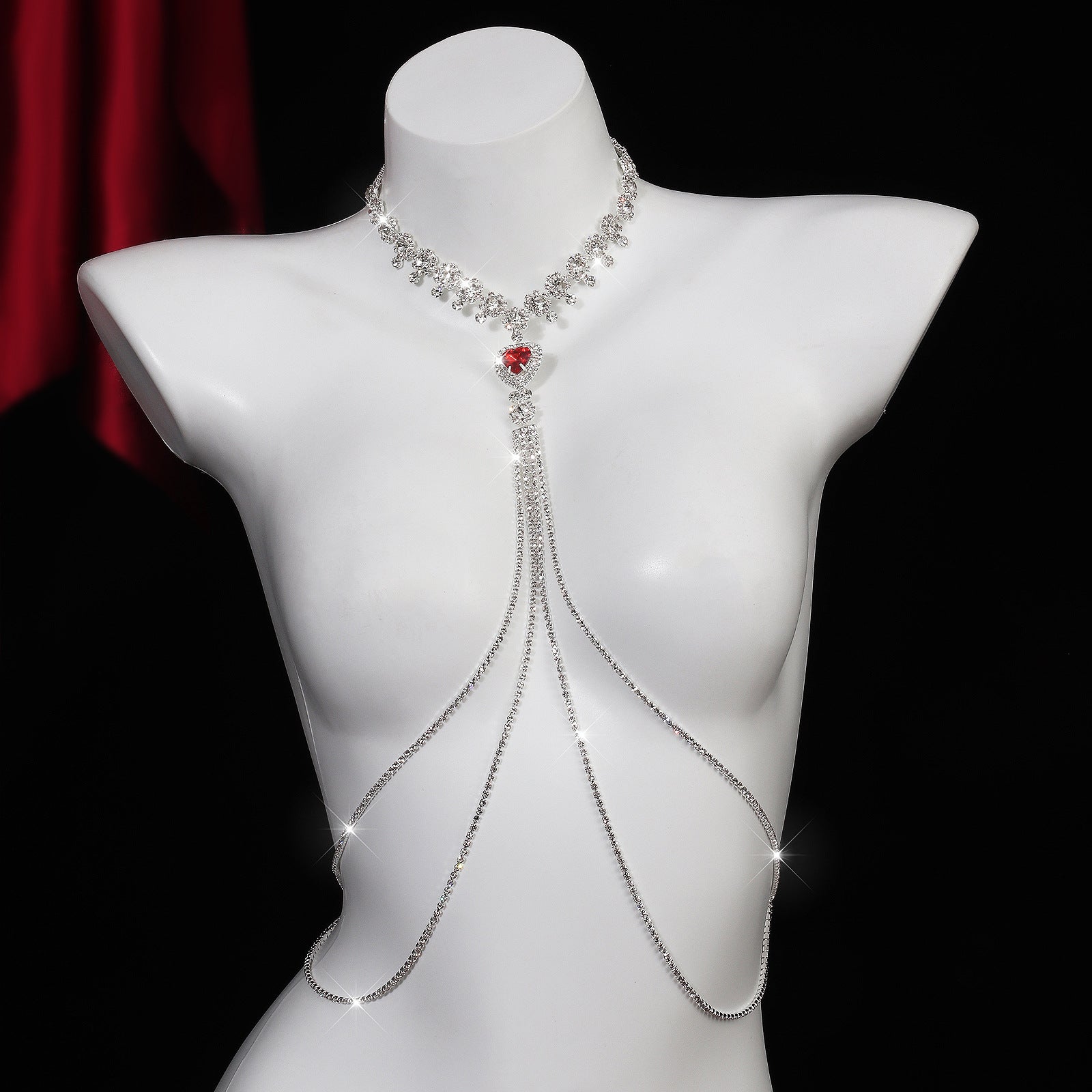 Crimson Heart Body Chain Necklace mooods