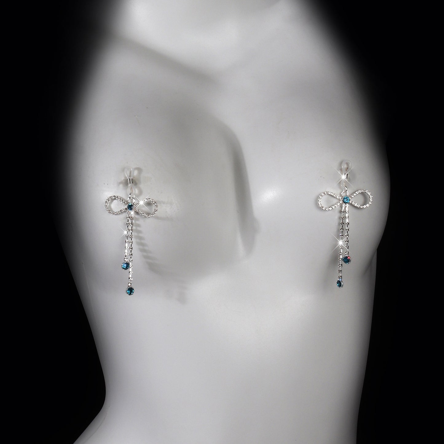 Crystal Bow Nipple Jewelry Clips with Gem Drops