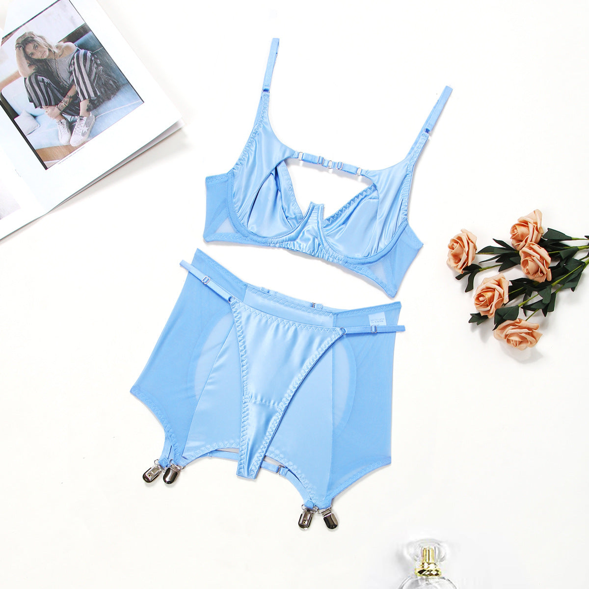 satin aura ensemble lingerie set mooods