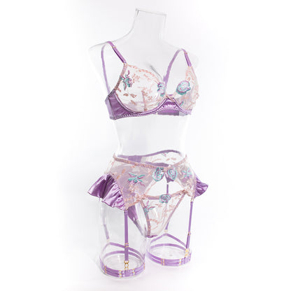 Honeymoon Lace & Satin Embroidered Lingerie Set