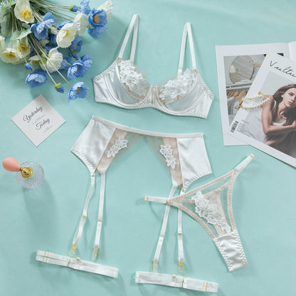 Bridal Satin & Lace Lingerie Set with Garter Belt – Wedding Night Luxury mooods