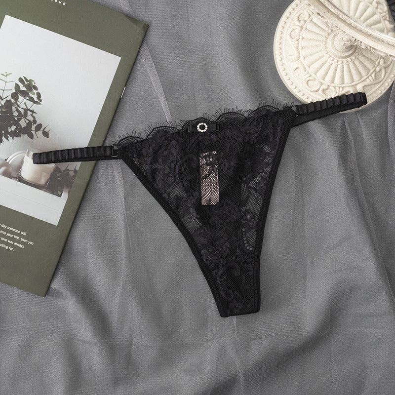 Lace Thong Panty with Rhinestone Detail