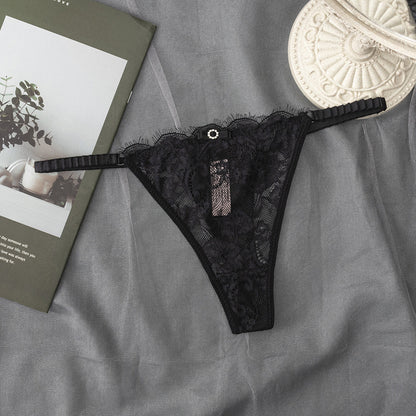 Lace Thong Panty with Rhinestone Detail