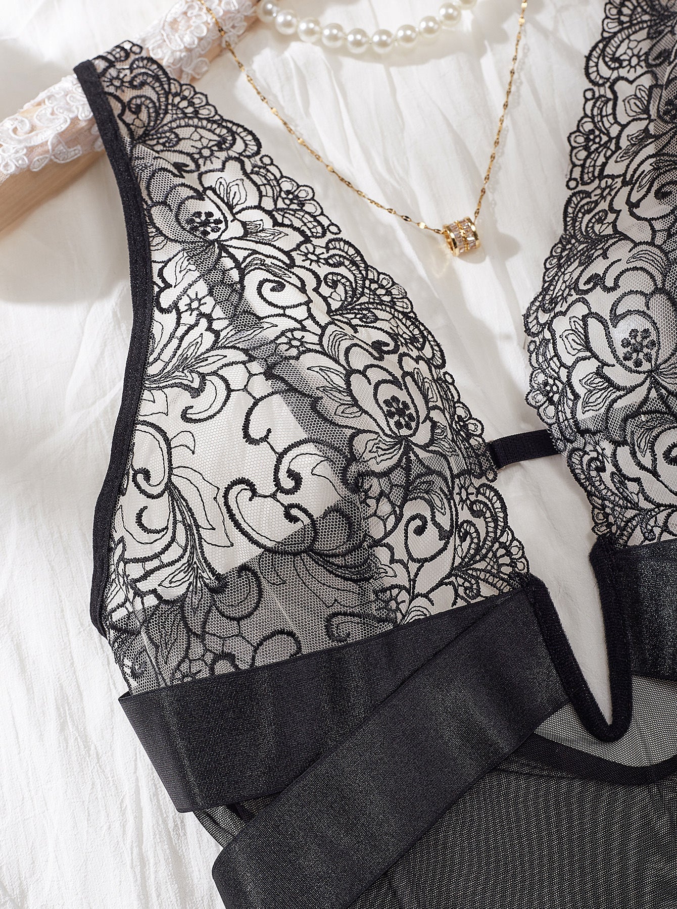 Crystal Lace Plunge Bodysuit mooods