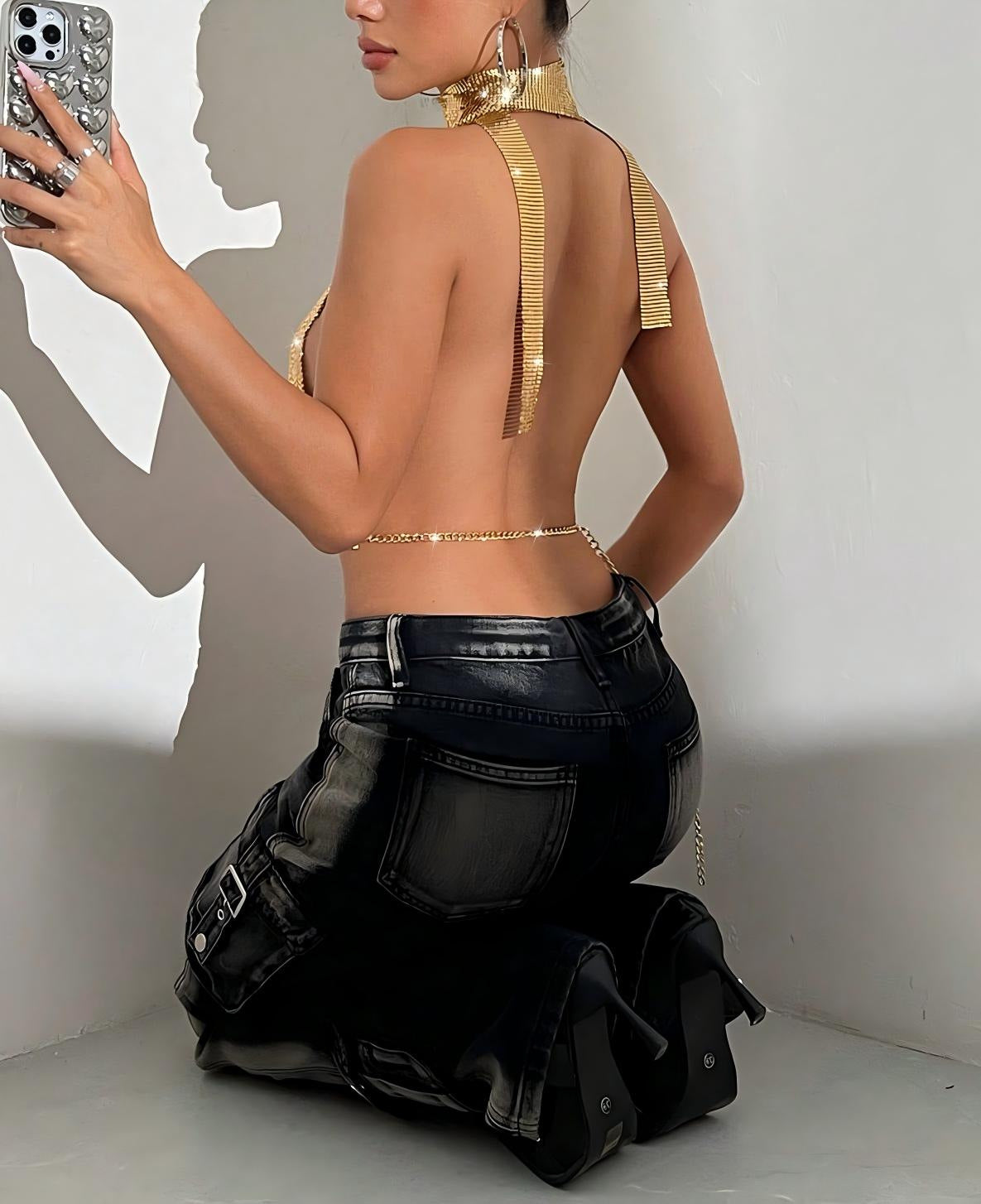 Golden Allure Chain Halter Top mooods