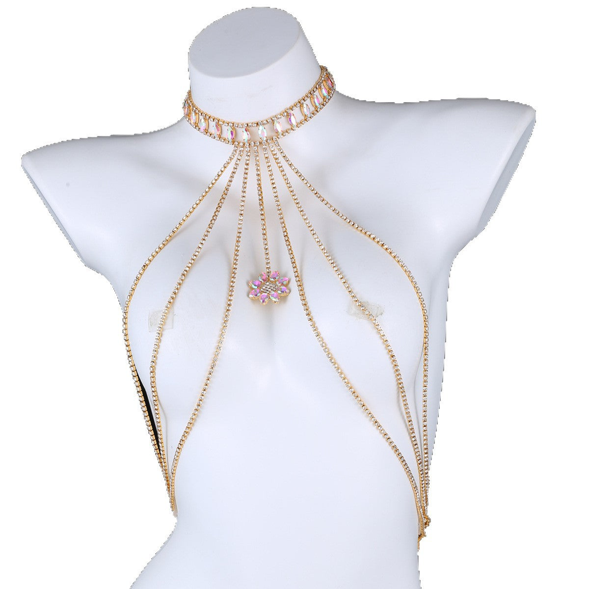 Aurora Bloom Rhinestone Body Chain mooods