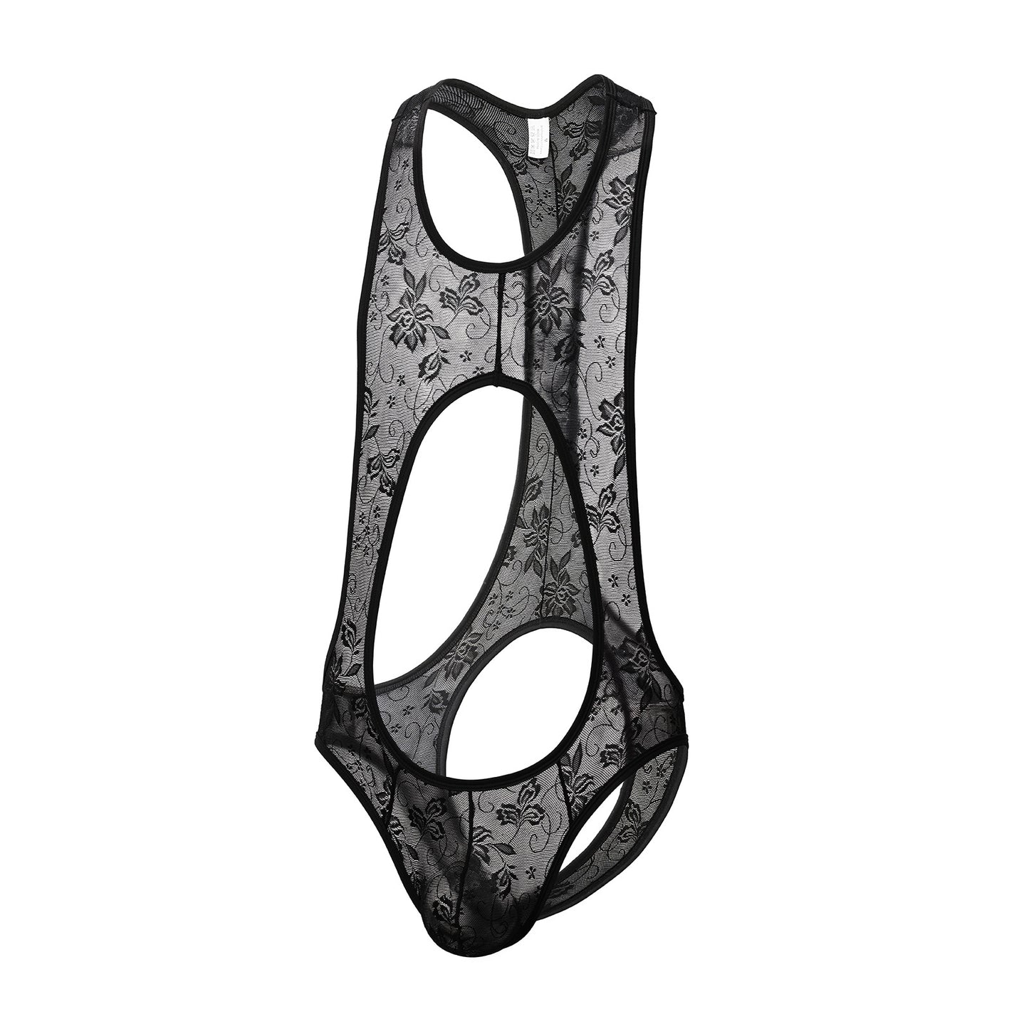 Midnight Veil Open-Front Lace Bodysuit for Men mooods