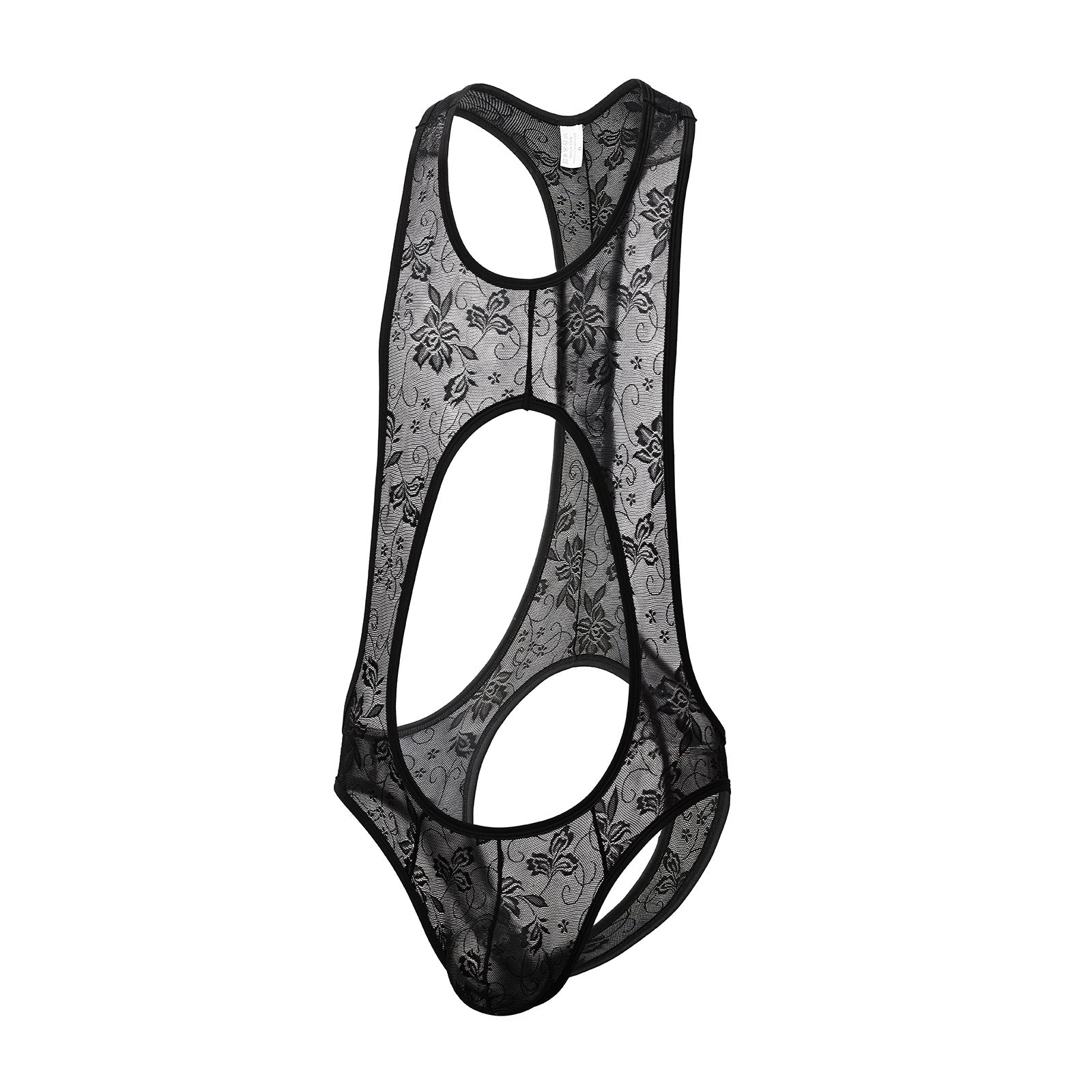 Midnight Veil Open-Front Lace Bodysuit for Men mooods