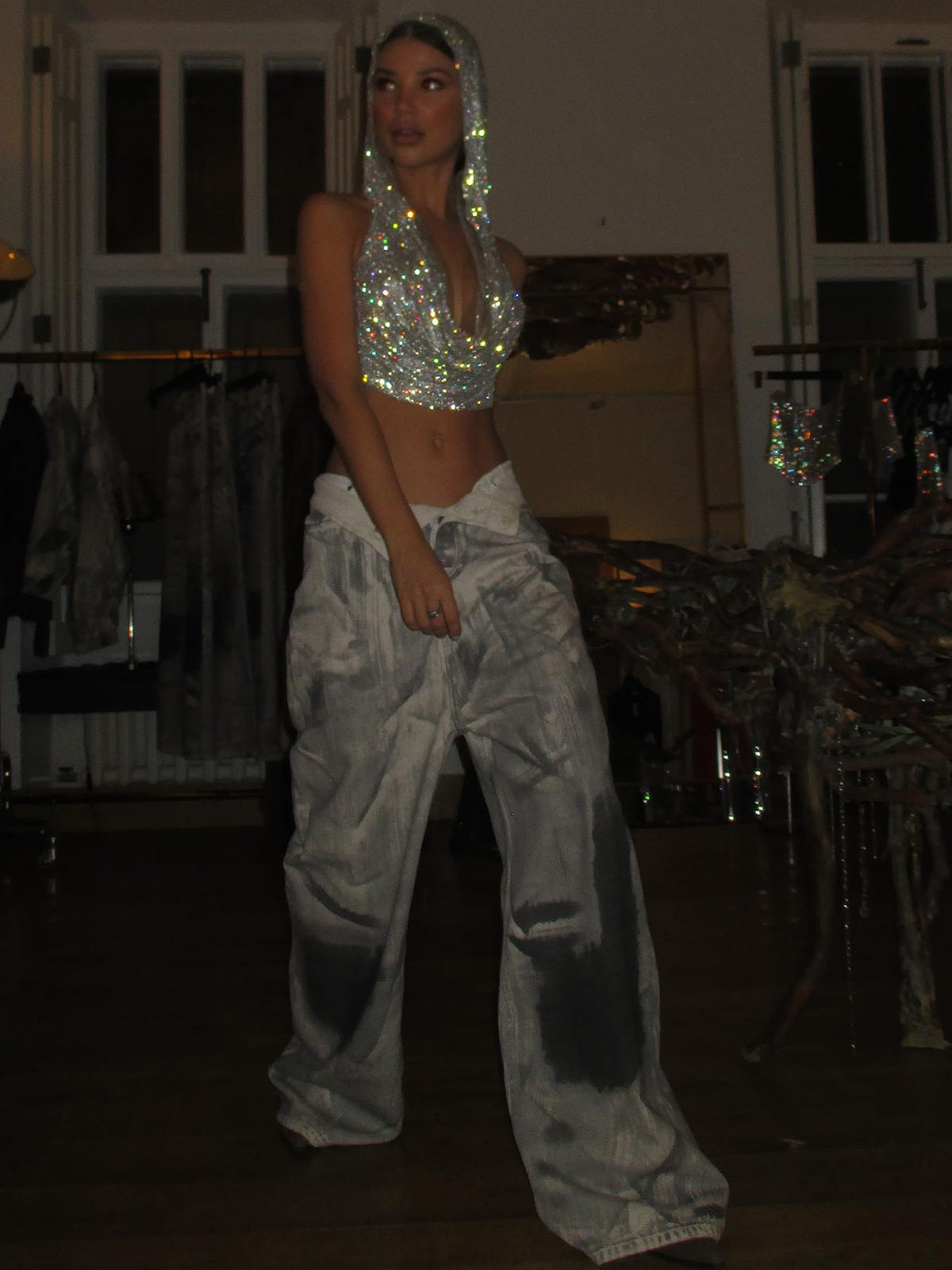 Celestial Halo – Rhinestone Hooded Crop Top mooods