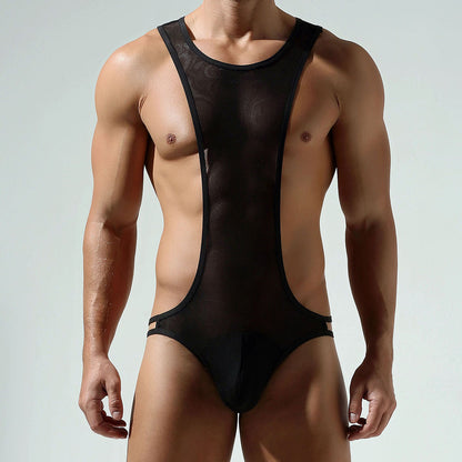 Sheer High-Cut Men’s Bodysuit – Black mooods