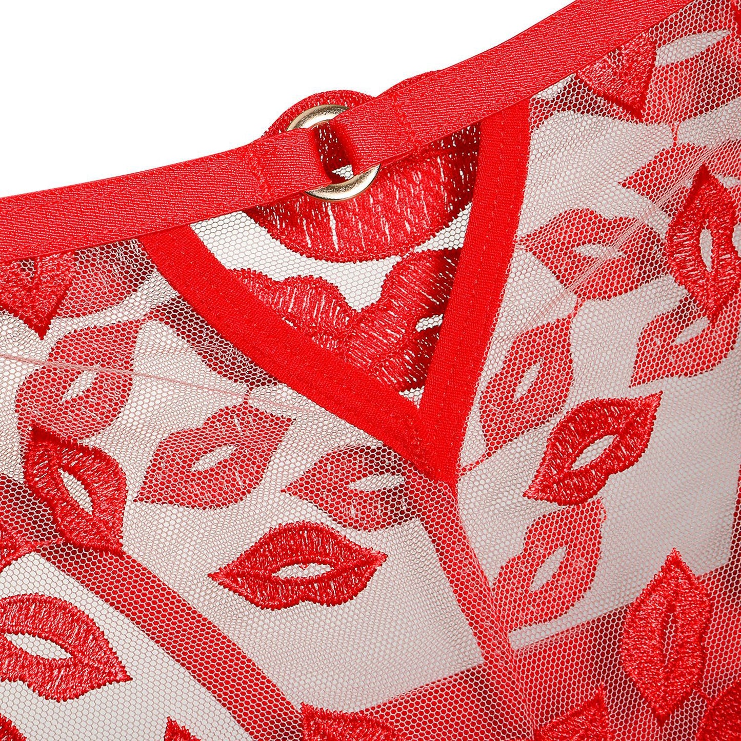 Amora String – Embroidered Mesh Thong with Lip Motifs mooods