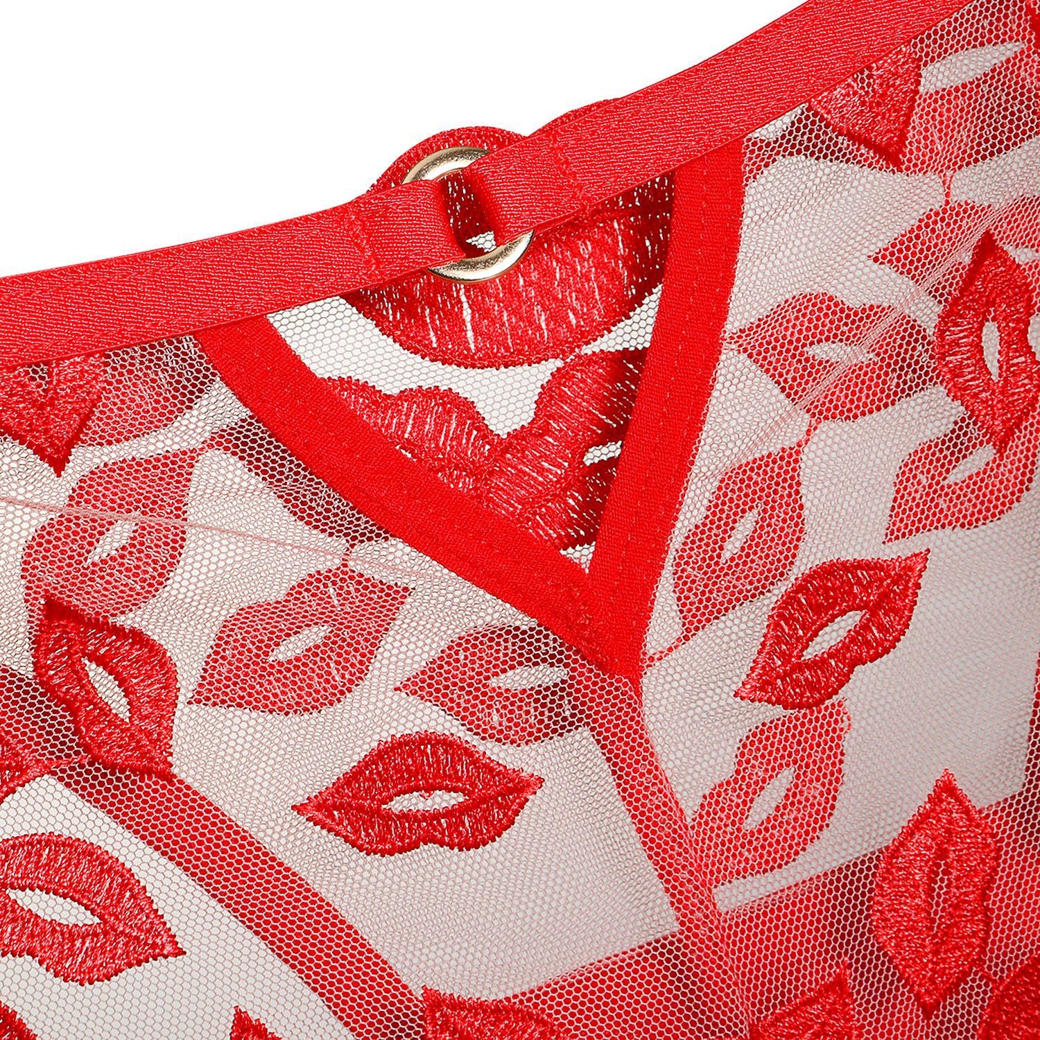 Amora String – Embroidered Mesh Thong with Lip Motifs mooods