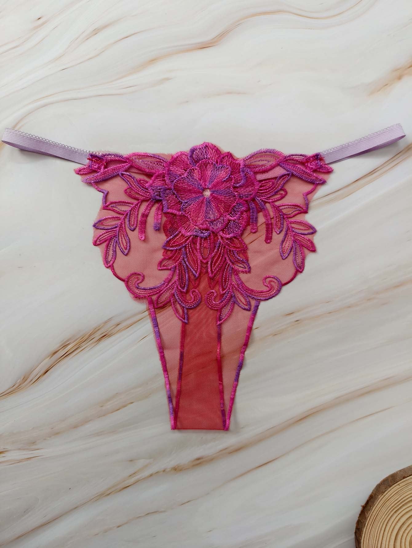 Floral Illusion Embroidered Thong mooods