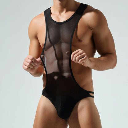 Sheer High-Cut Men’s Bodysuit – Black mooods