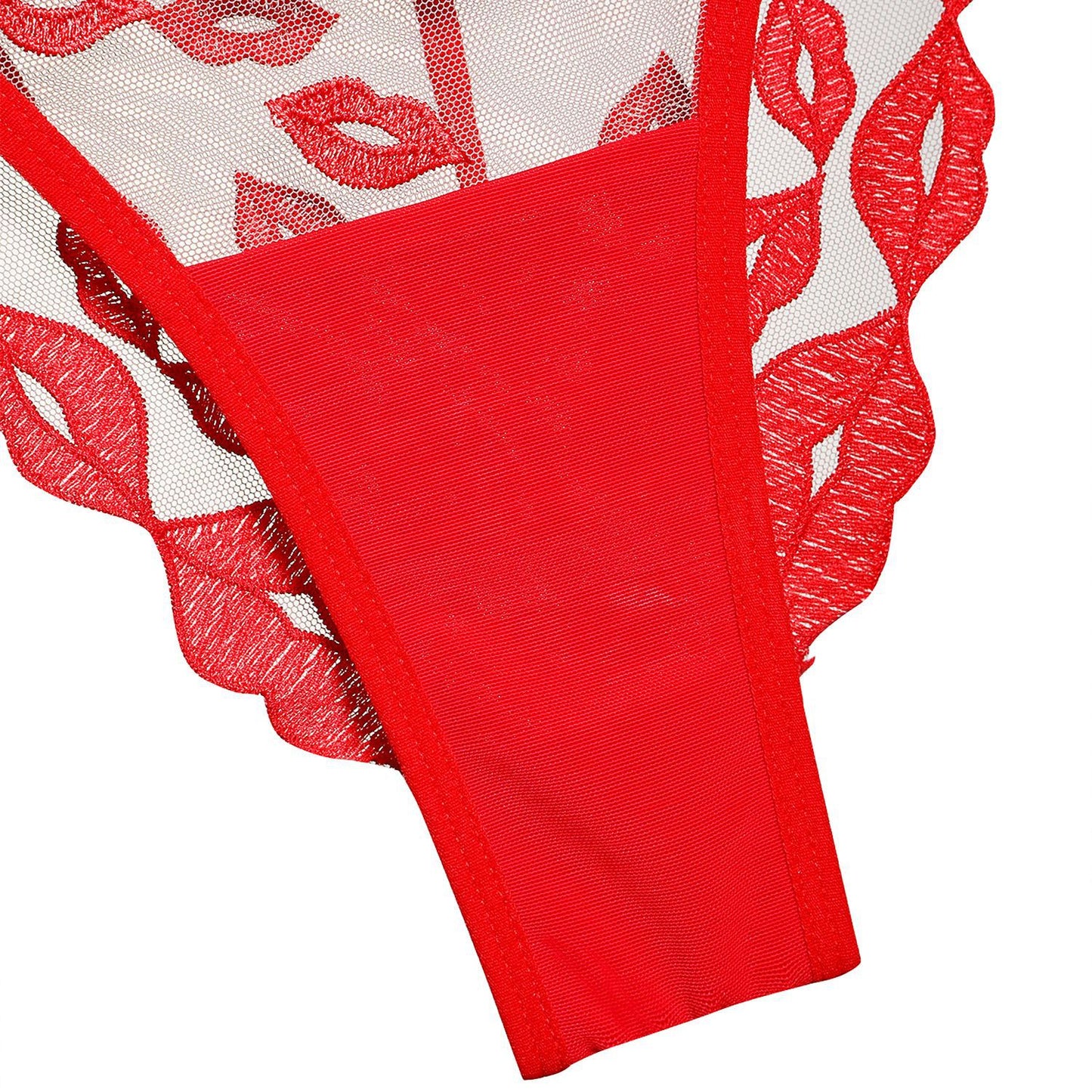 Amora String – Embroidered Mesh Thong with Lip Motifs mooods