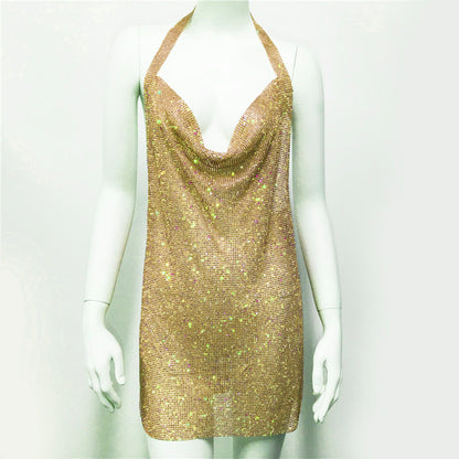 Gilded Glamour Rhinestone Net Swing Dress