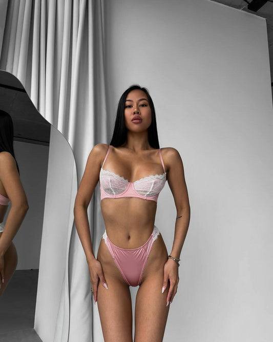 Lace Balcony Bra & High-Waist Bridal Panty Set mooods