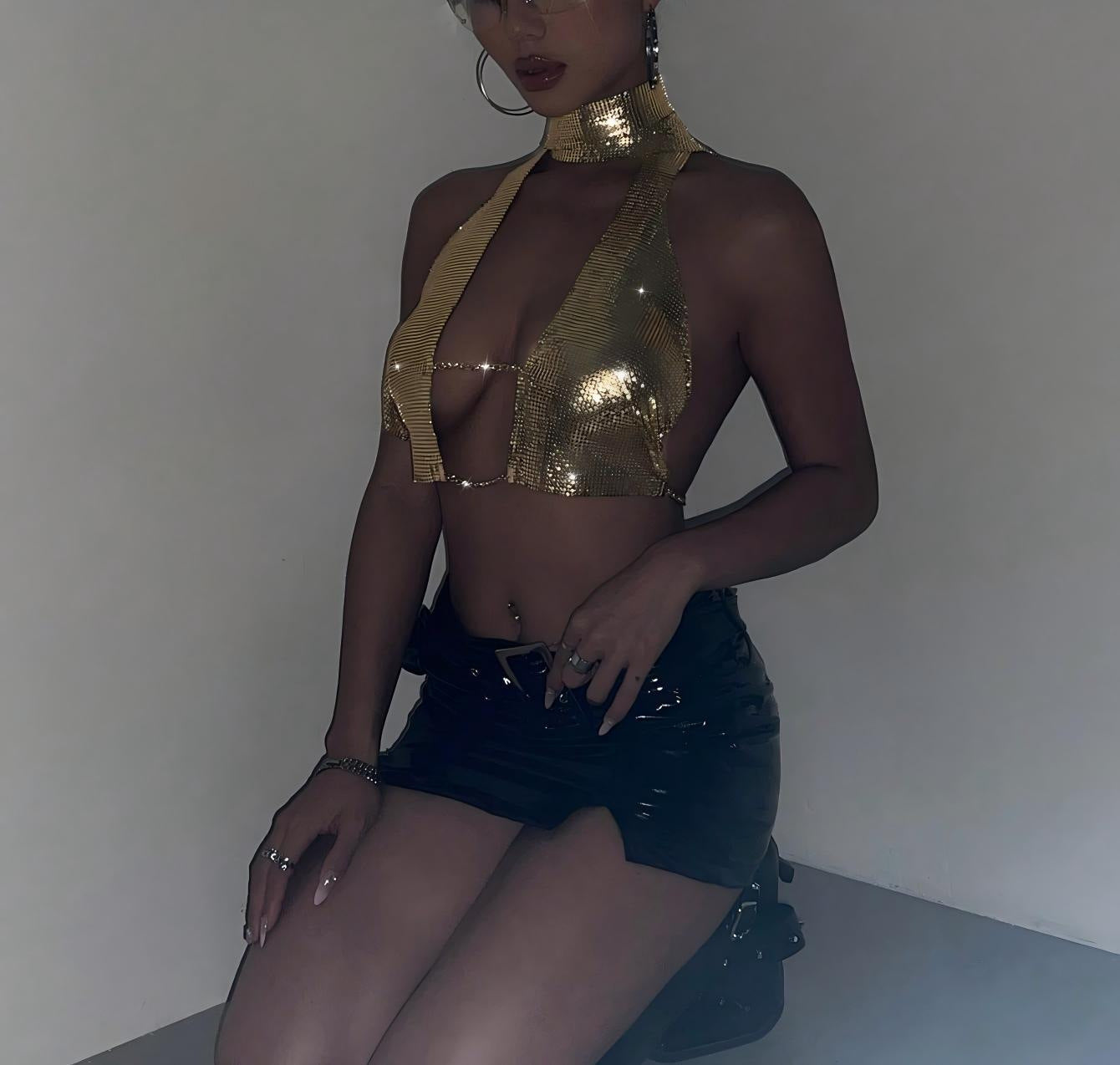 Golden Allure Chain Halter Top mooods