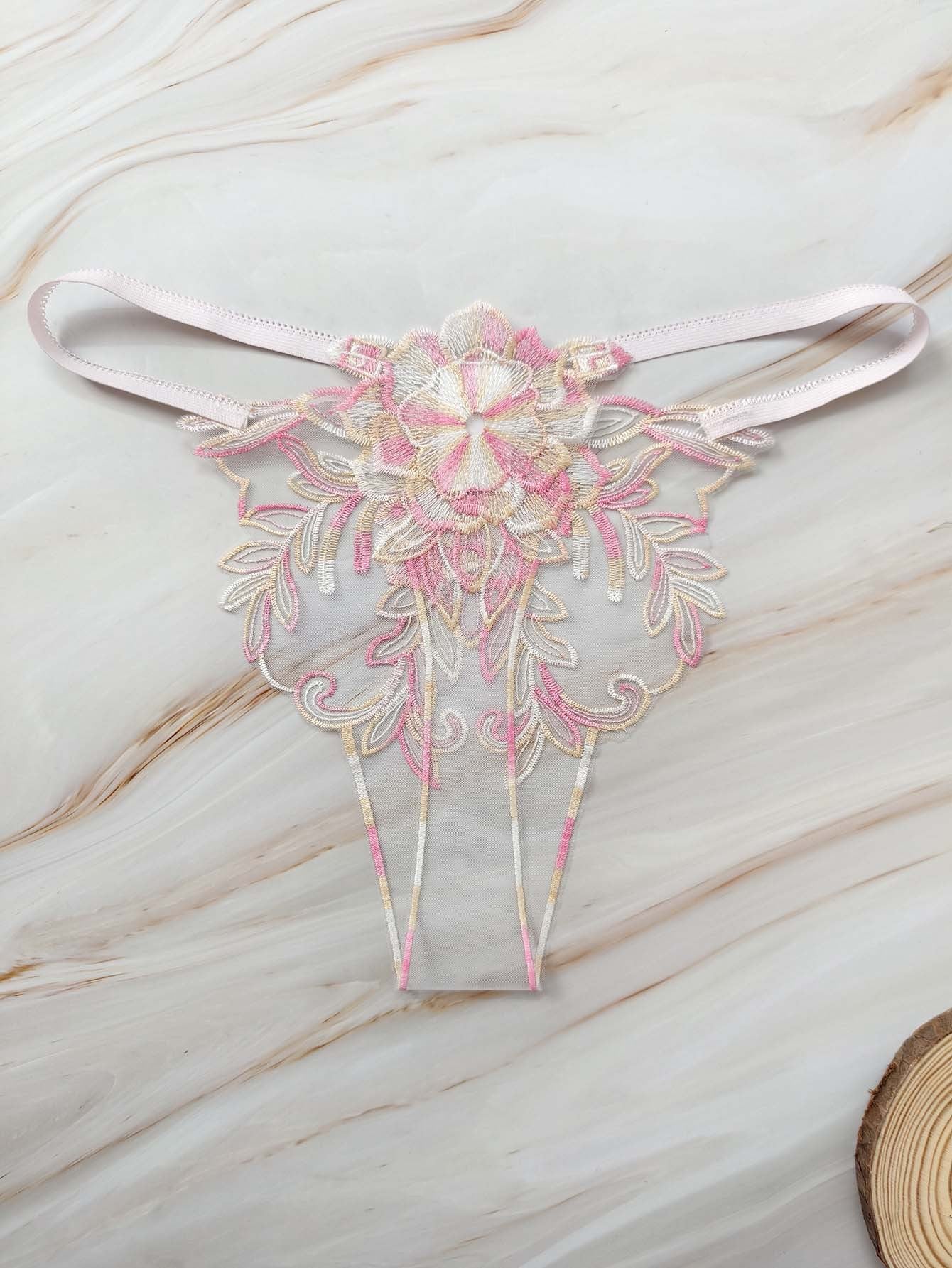Floral Illusion Embroidered Thong mooods