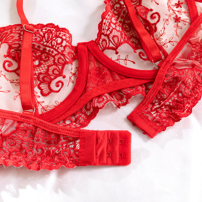 Crimson Reverie – Embroidered Lace Lingerie Set mooods