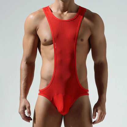 Sheer High-Cut Men’s Bodysuit – Red mooods