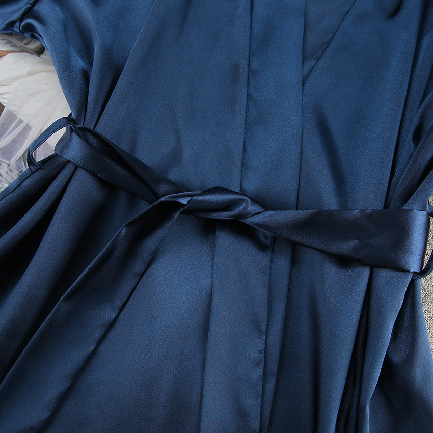 Nocturne Whisper – Feathered Satin Loungewear Set