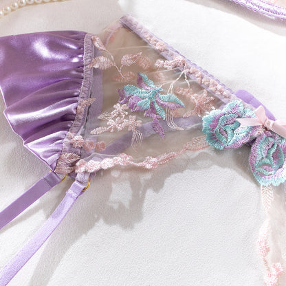 Honeymoon Lace & Satin Embroidered Lingerie Set