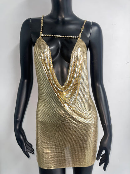 Golden Reverie – Chain Drape Mini Dress mooods