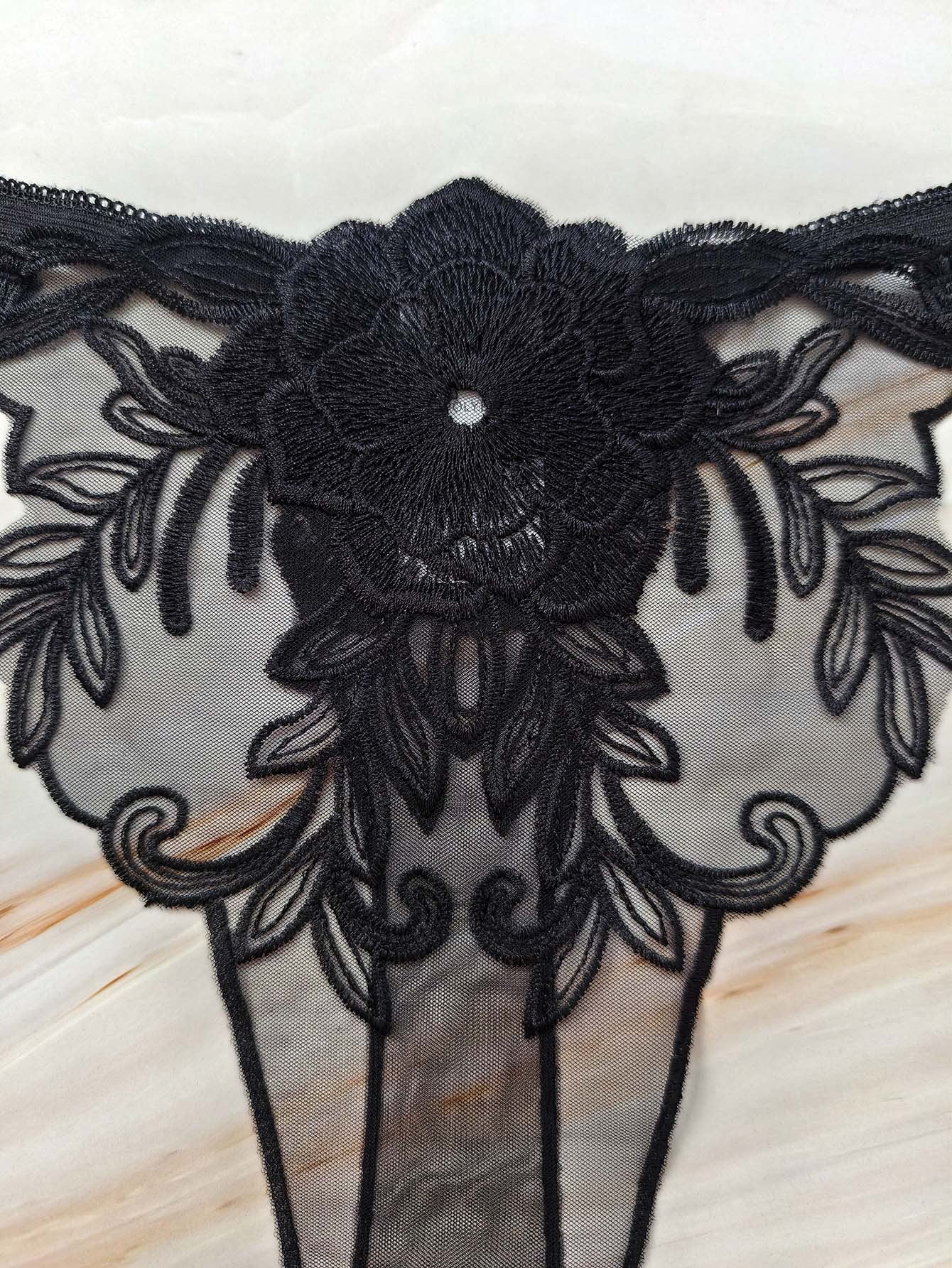 Floral Illusion Embroidered Thong mooods
