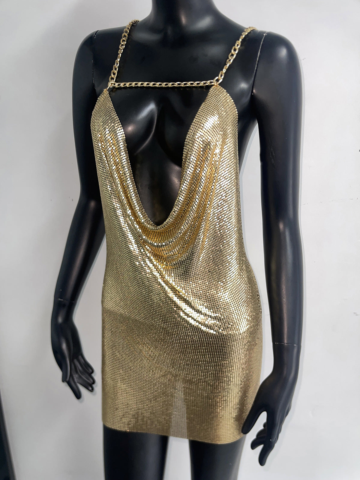 Golden Reverie – Chain Drape Mini Dress mooods