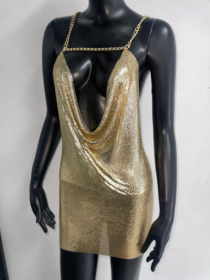 Golden Reverie – Chain Drape Mini Dress mooods