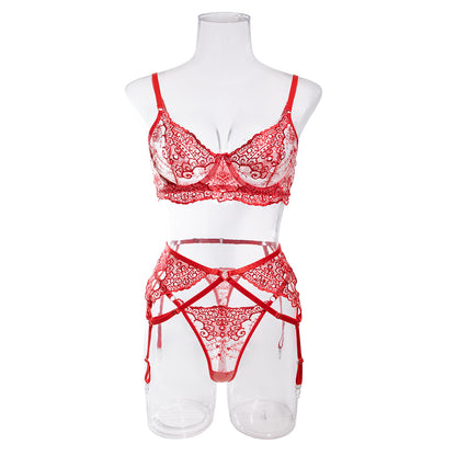 Crimson Reverie – Embroidered Lace Lingerie Set mooods