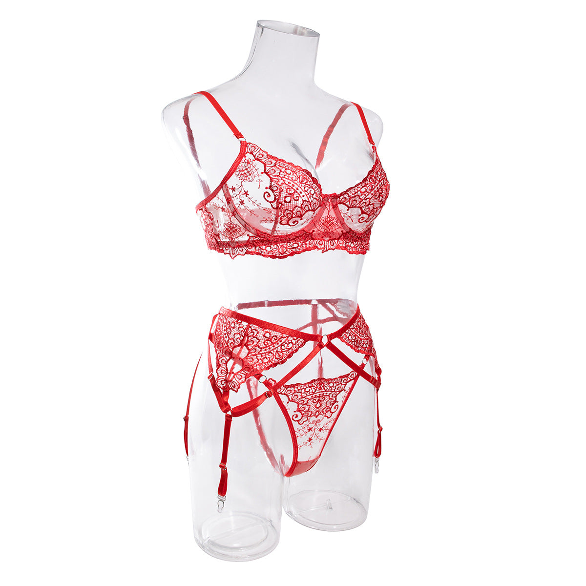 Crimson Reverie – Embroidered Lace Lingerie Set mooods