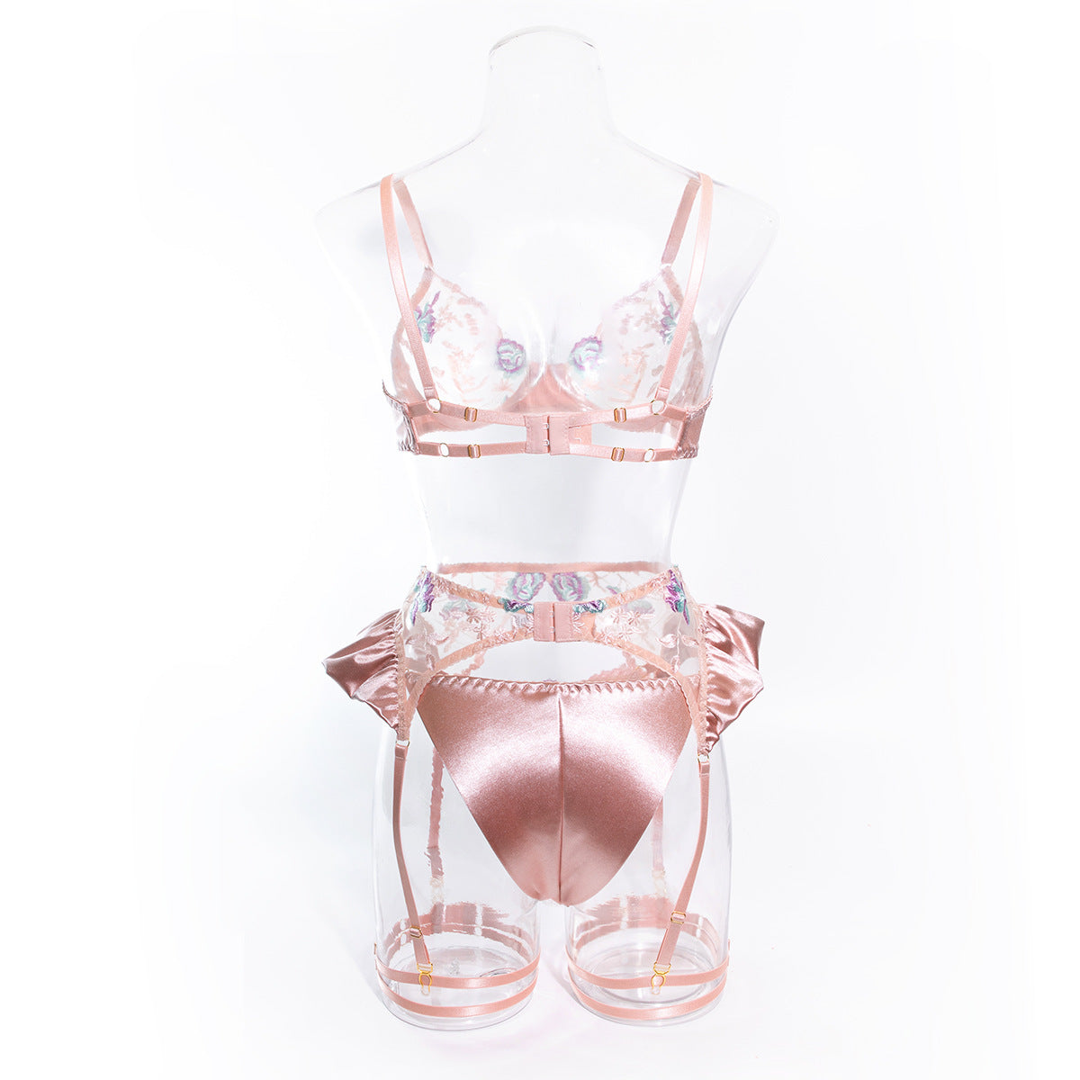 Honeymoon Lace & Satin Embroidered Lingerie Set