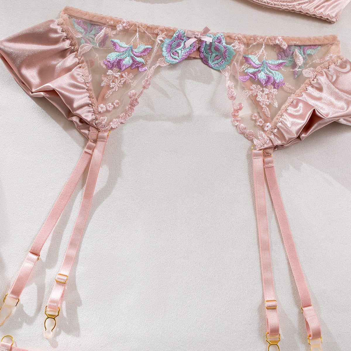 Honeymoon Lace & Satin Embroidered Lingerie Set